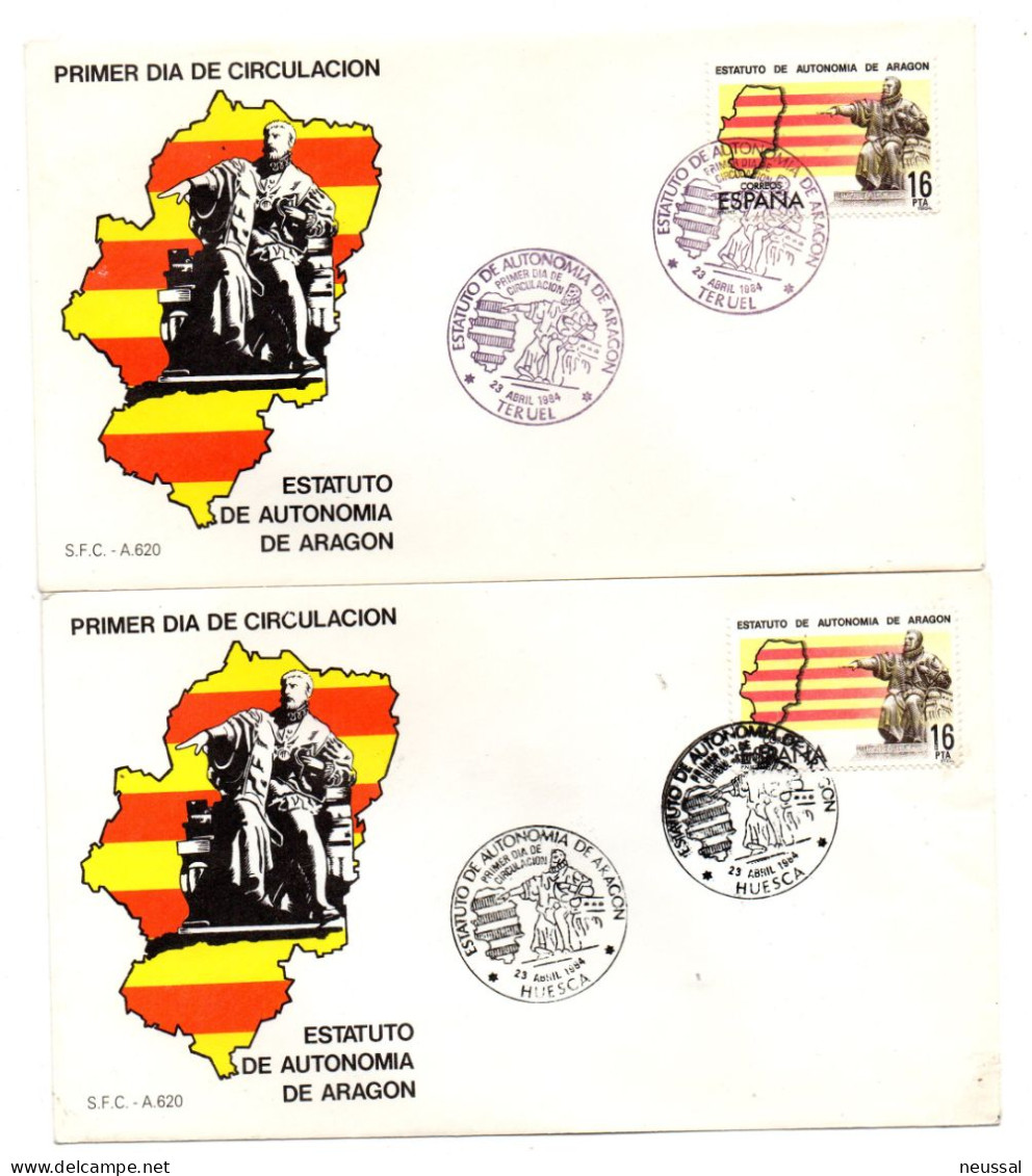 2 Cartas  Con Matasellos Commemorativo De  Estatuto De Aragon Teruel-huesca - Covers & Documents