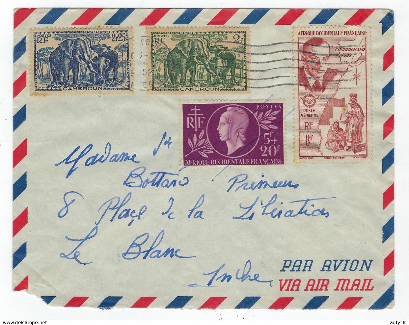 Lettre De DAKAR Avec Timbres AOF Et Cameroun 1952 - Lettres & Documents