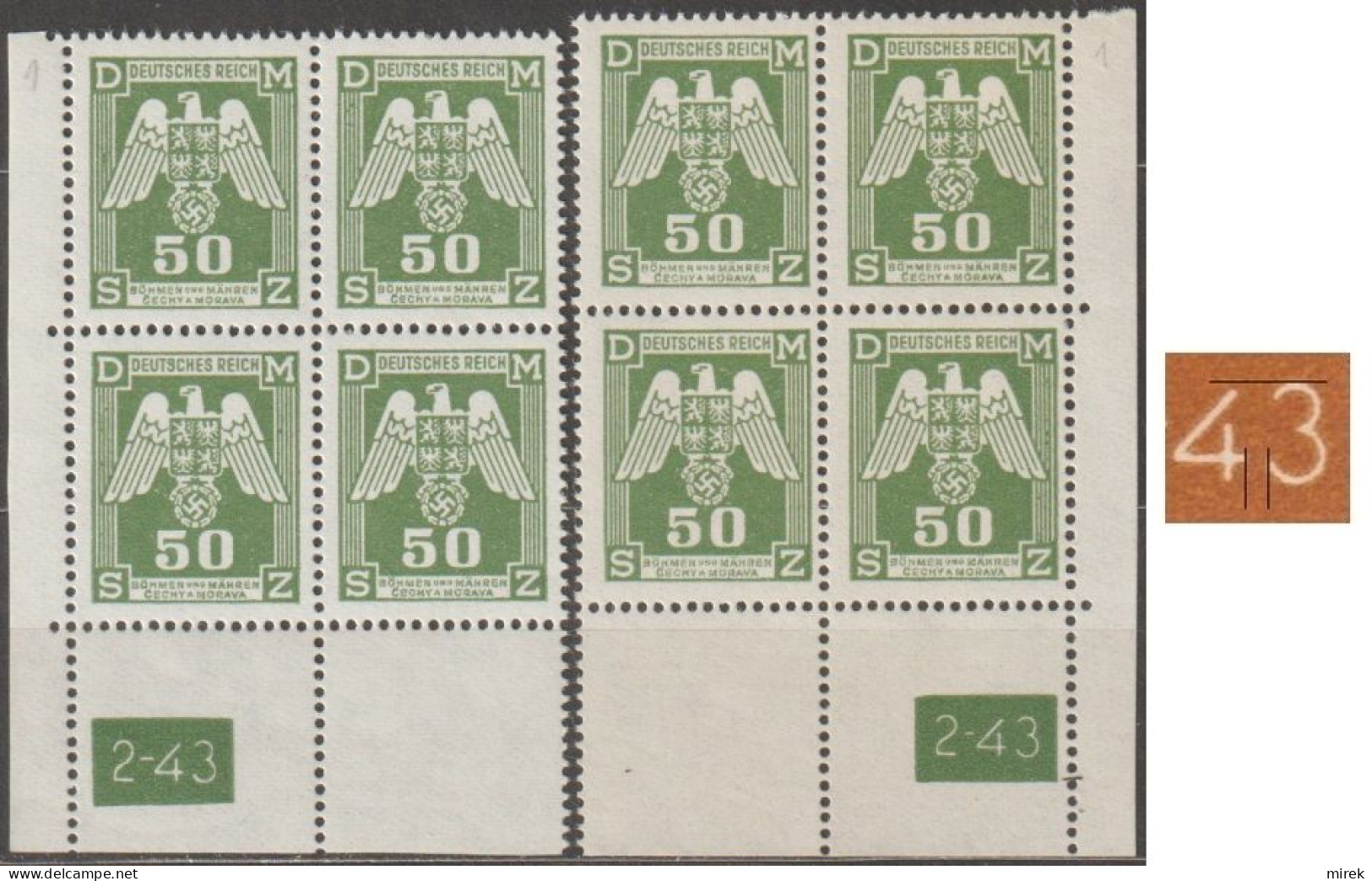 061/ Pof. SL 15, Corner Stamps, Plate Number 2-43, Type 2, Var. 1 - Unused Stamps