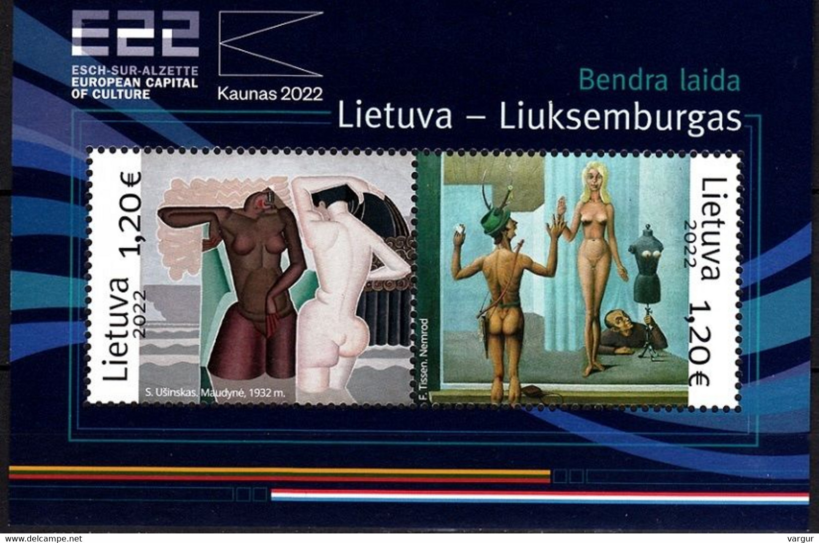 LITHUANIA 2022-09 ART Nu Paintings: European Culture Capitals. Joint LT-Luxembourg, MNH - Joint Issues