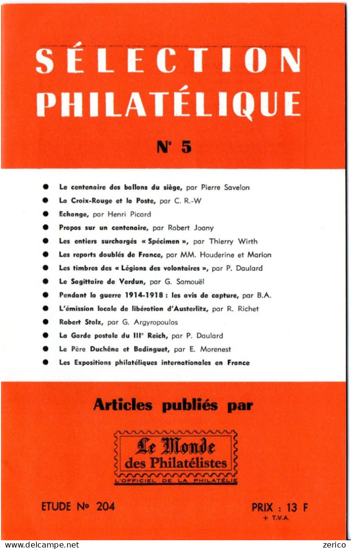 Sélection Philatélique N°5 Nombreux Articles Très Détaillés 32 Pages Comme Neuf  Voir Sommaire. 1976 - Philatelie Und Postgeschichte