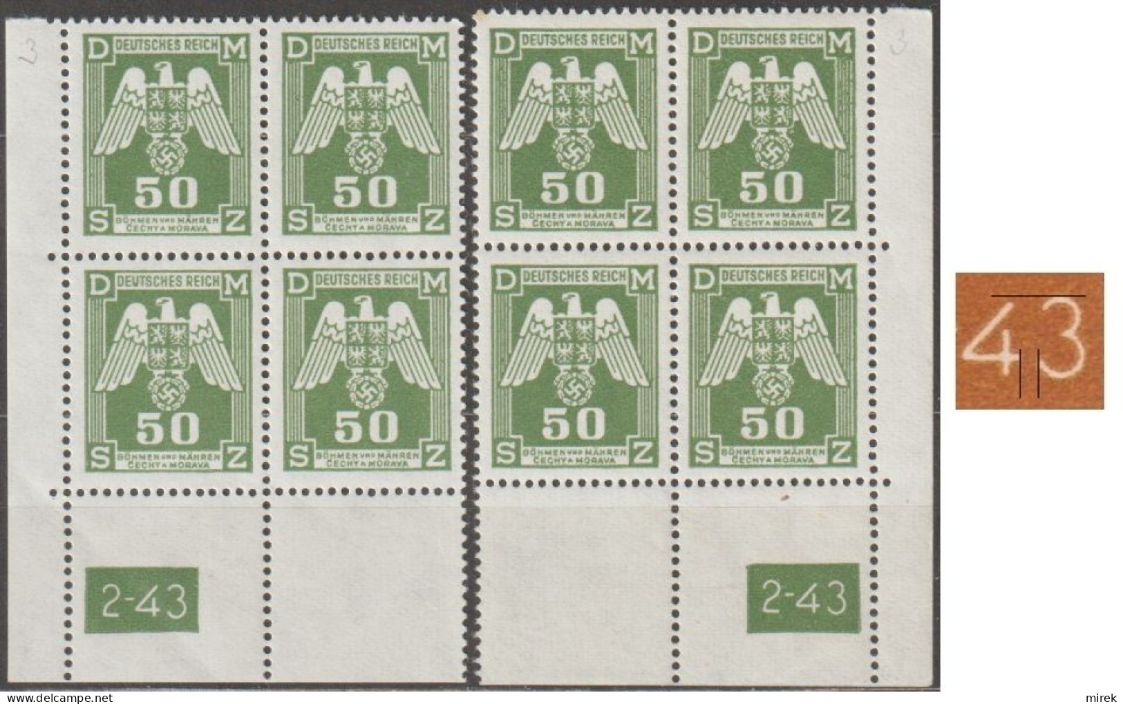 062/ Pof. SL 15, Corner Stamps, Plate Number 2-43, Type 2, Var. 3 - Neufs