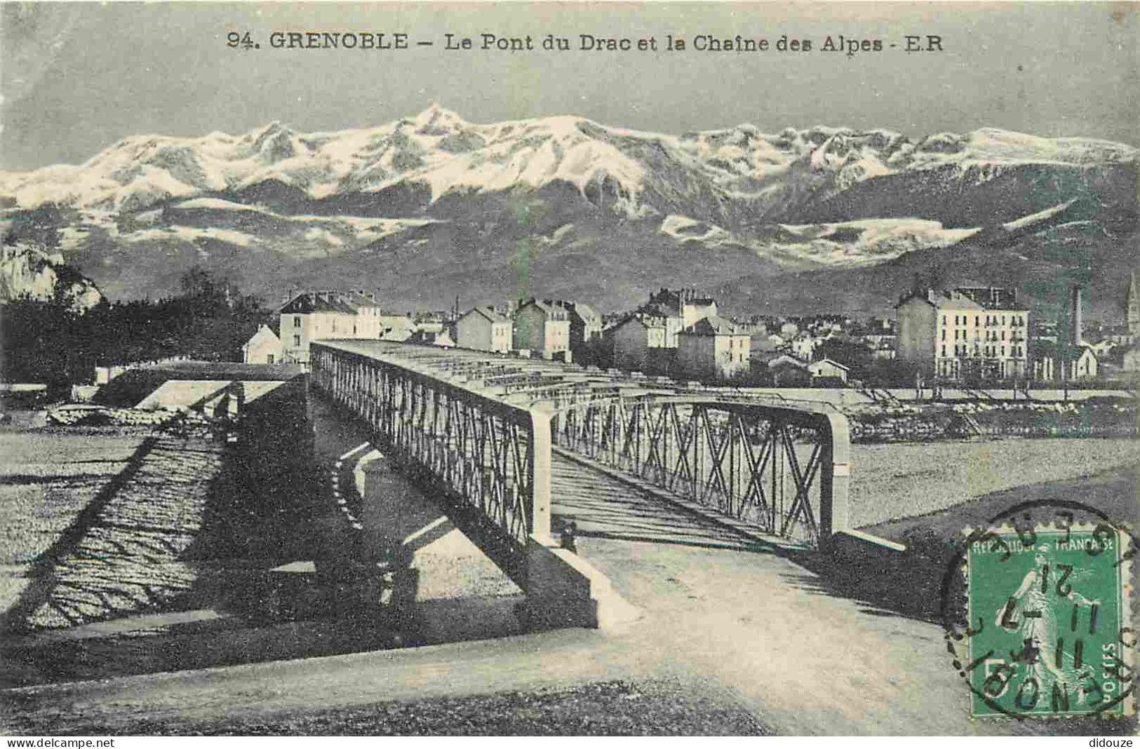 38 - Grenoble - Le Pont Du Drac Et La Chaine Des Alpes - CPA - Oblitération Ronde De 1921 - Voir Scans Recto-Verso - Grenoble