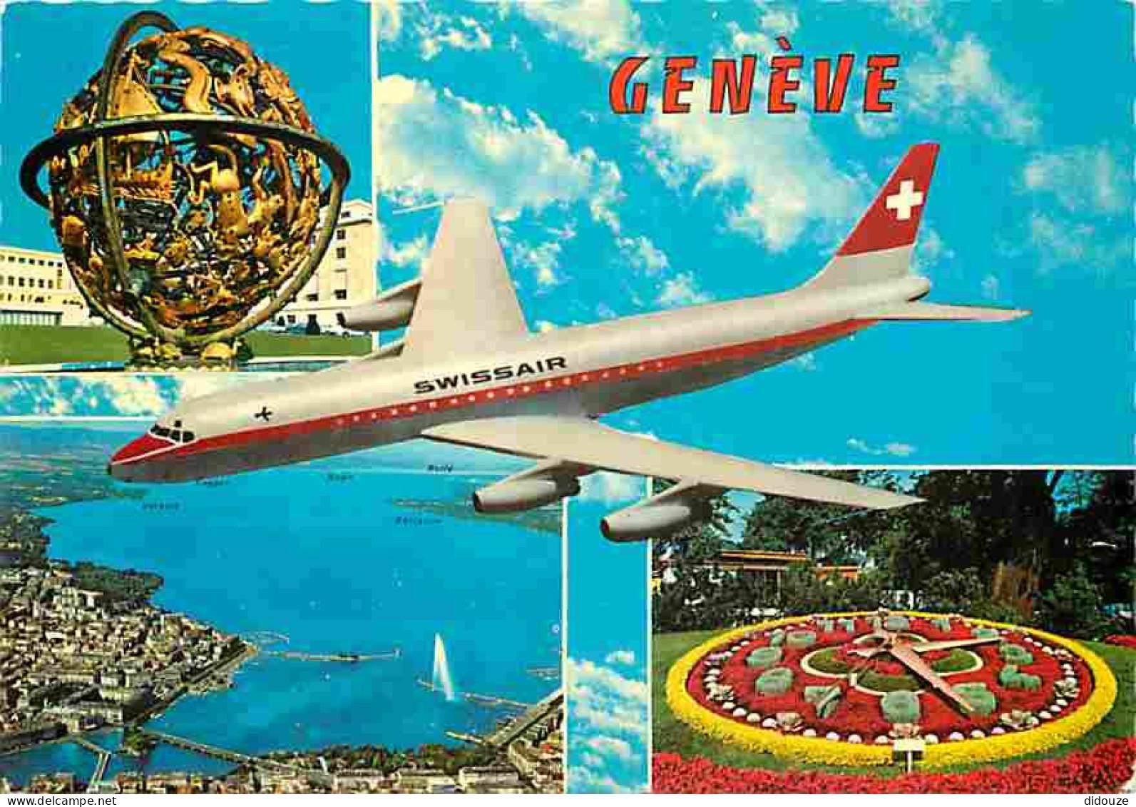 Aviation - Avions - Compagnie Swissair - Genève - Multivues - Horloge Florale - Fleurs - CPM - Voir Scans Recto-Verso - 1946-....: Modern Era