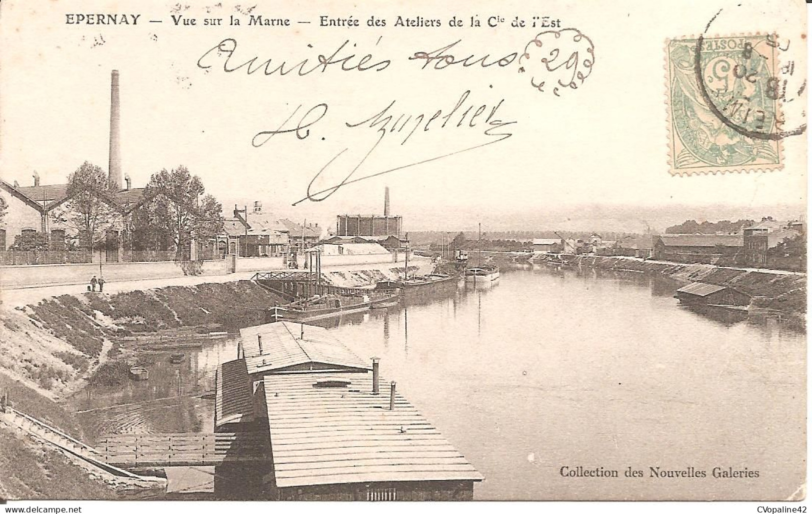 PENICHES - EPERNAY (51) Vue Sur La Marne - Entrée Des Ateliers De La Cie De L'Est En 1905 - Péniches