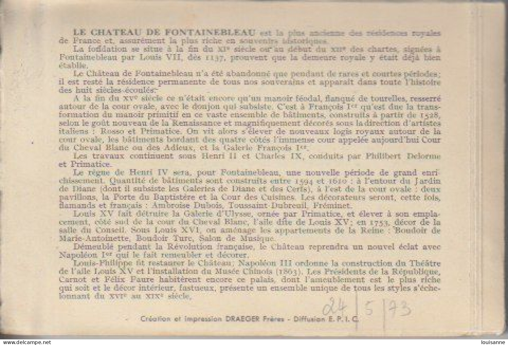 DÉPLIANT  27  C P M  DIVERS   DU  CHÂTEAU  - ( 24 / 5  / 73   ) - Fontainebleau