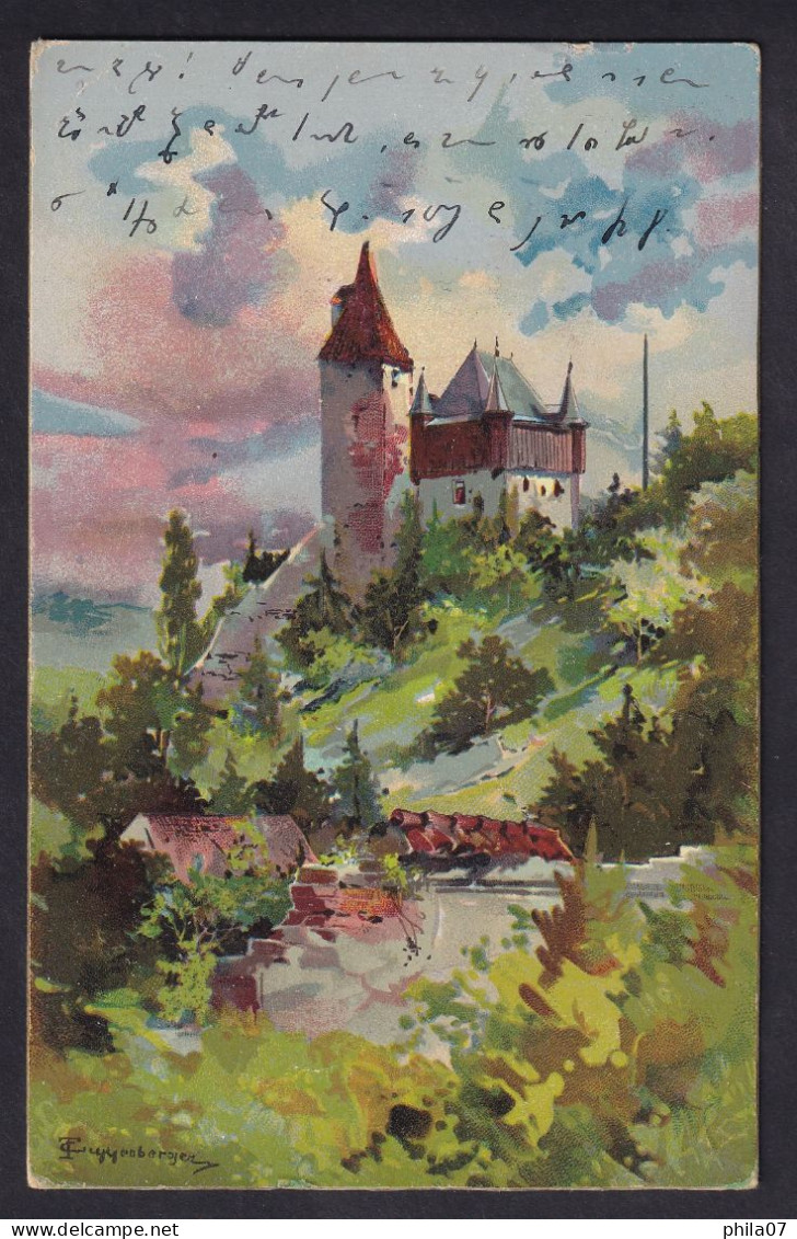 Castle On A Hill / Year 1903 / Long Line Postcard Circulated, 2 Scans - Peintures & Tableaux