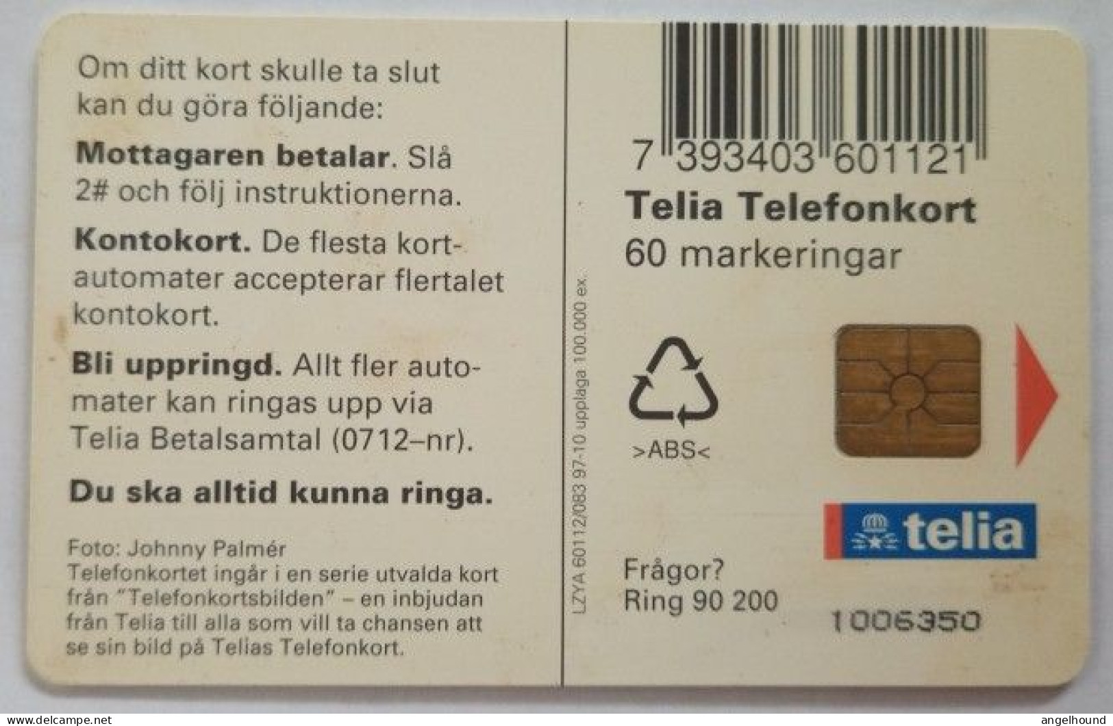 Sweden 60MK. Chip Card - Bird 16. Seagull - Suède