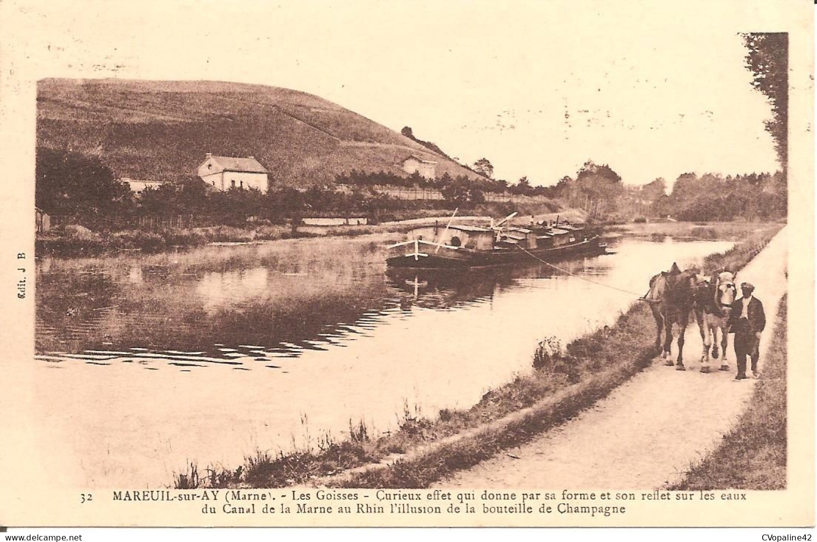 PENICHE - MAREUIL-SUR-AY (51) Les Goisses (Péniche Tirée Par Des Mulets) - Binnenschepen