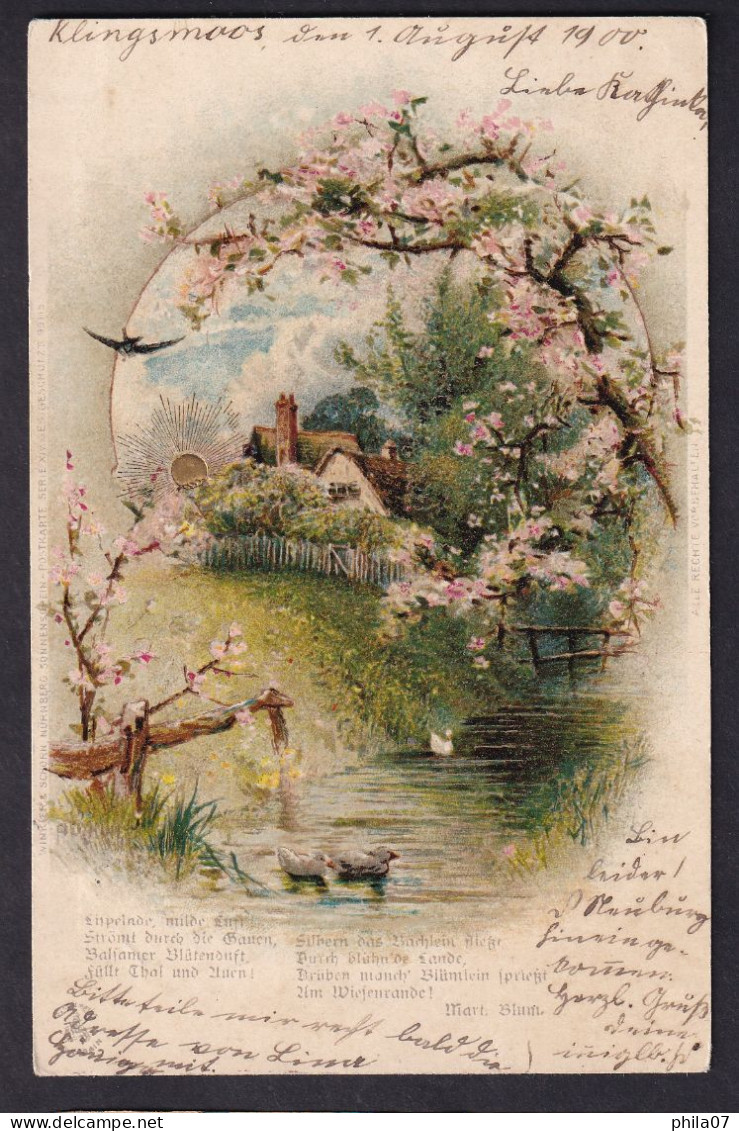 Riverside Landscape / Year 1900 / Long Line Postcard Circulated, 2 Scans - Paintings
