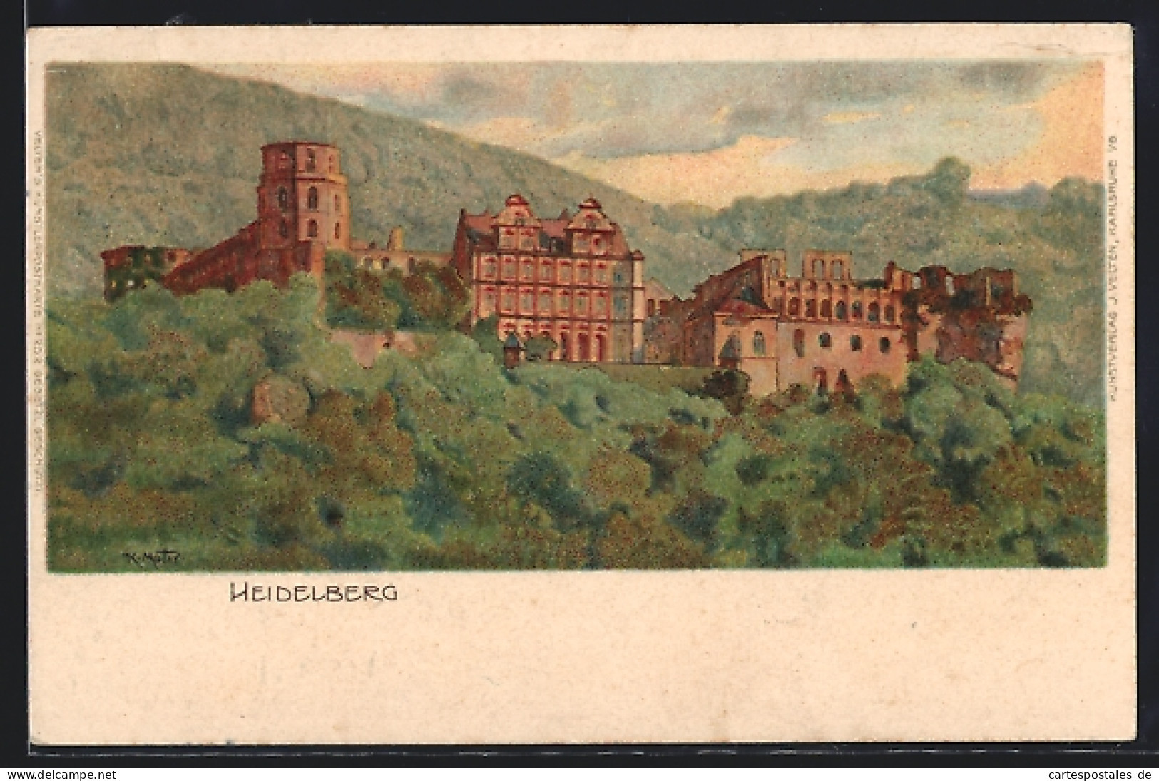 Künstler-AK Heidelberg, Ortsansicht Mit Burg  - Heidelberg