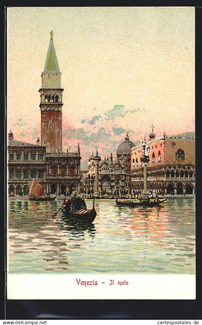 Lithographie Venezia, Il Molo, Gondelpartie  - Venezia (Venice)