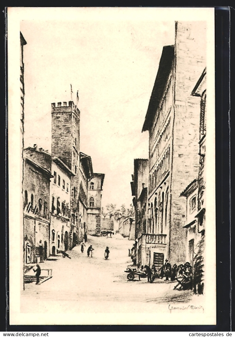 Artista-Cartolina Arezzo, L`antica Via Di Sassonia Con La Facciata Della Pieve  - Arezzo