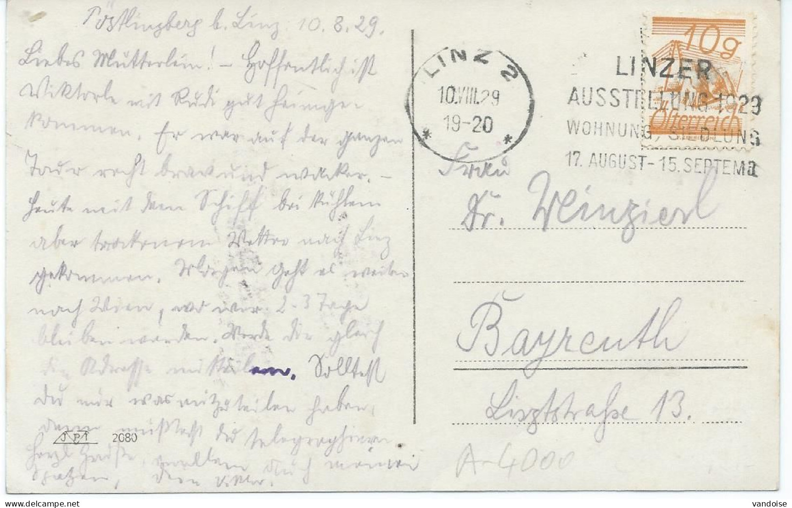 CARTE POSTALE 1923 AVEC OBLITERATION MECANIQUE  LINZER AUSSTELLUNG - Lettres & Documents