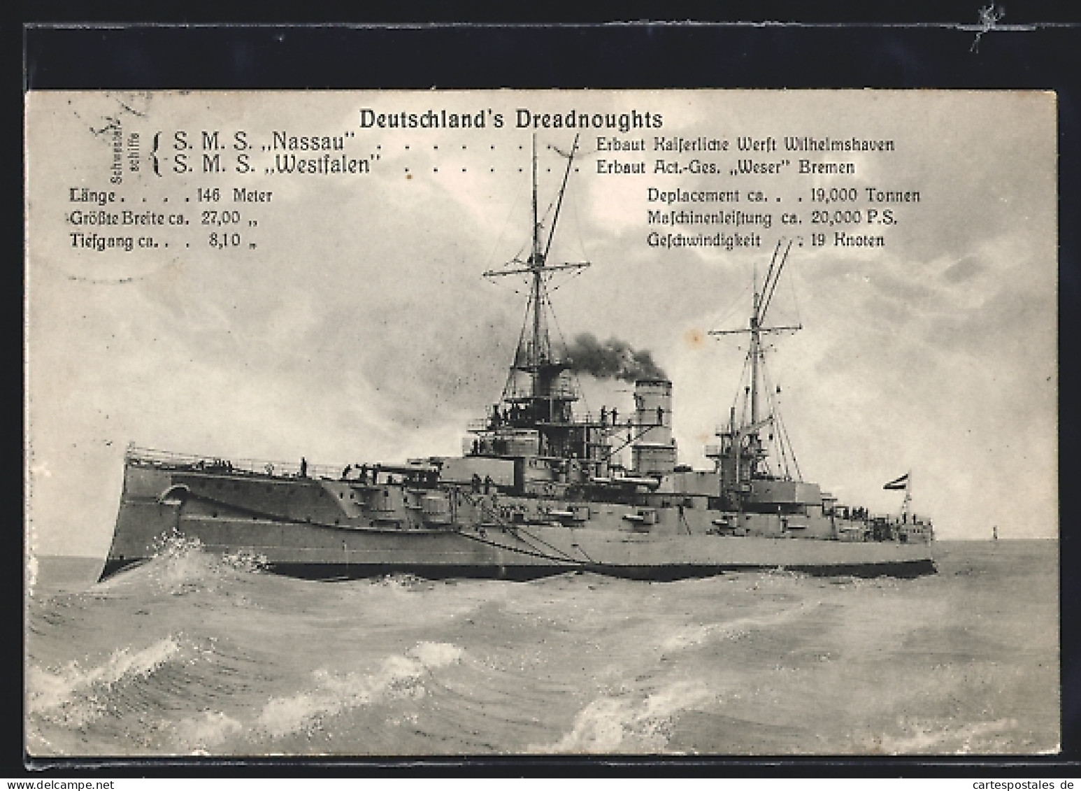 AK Kriegsschiff S.M.S. Westfalen Auf Hoher See  - Warships