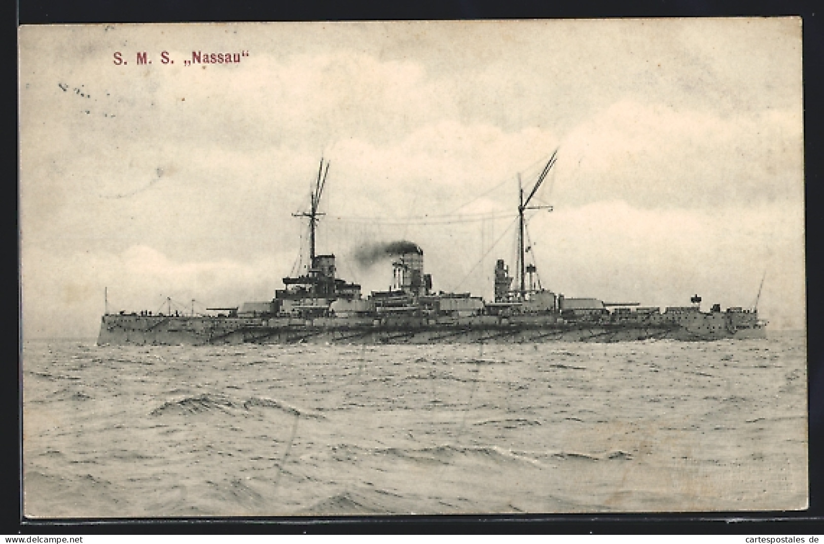 AK S.M.S. Nassau Auf Hoher See  - Guerre