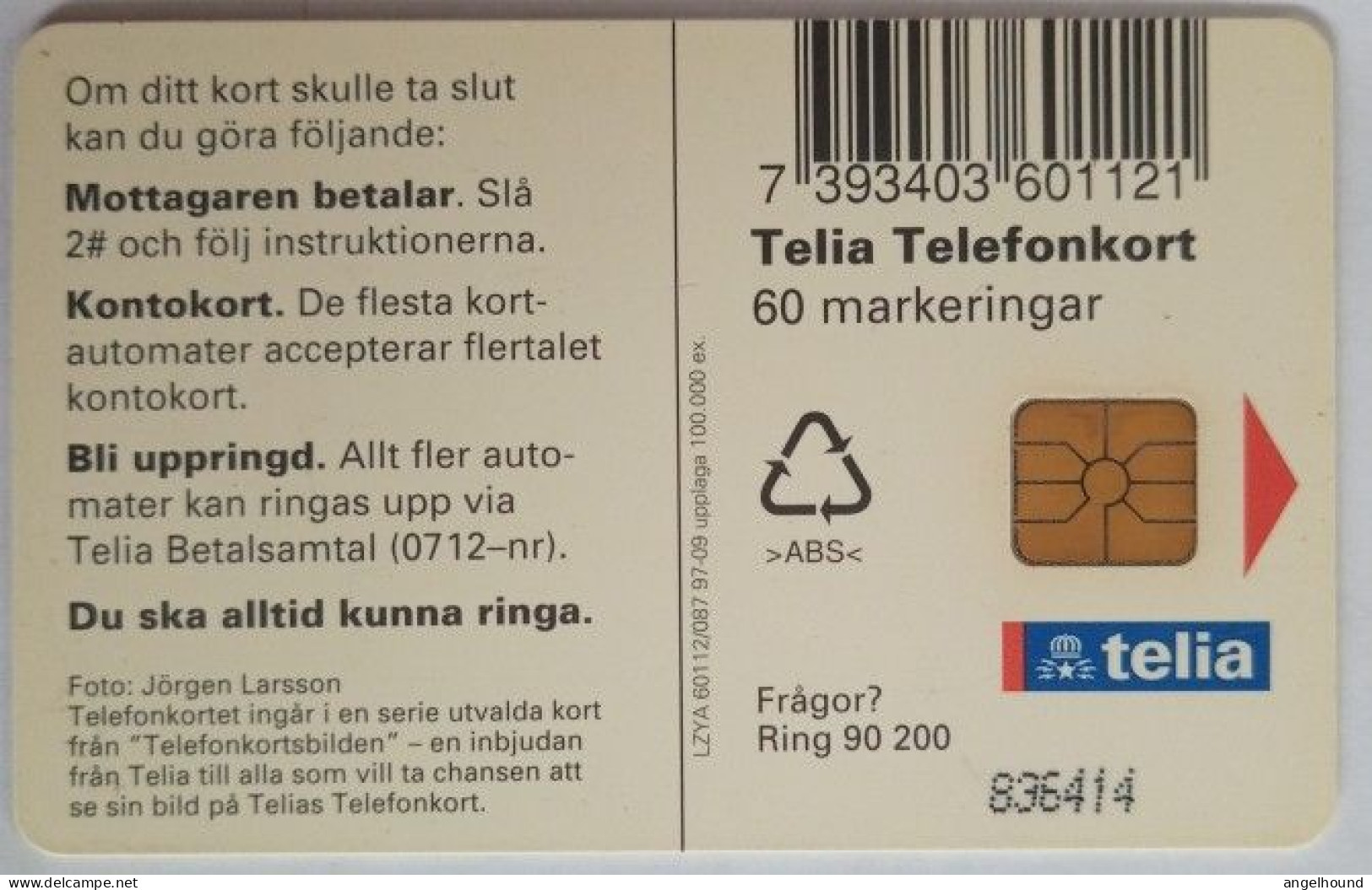 Sweden 60Mk. Chip Card - Cliffs Of Hov - Hovs Hallar - Suède