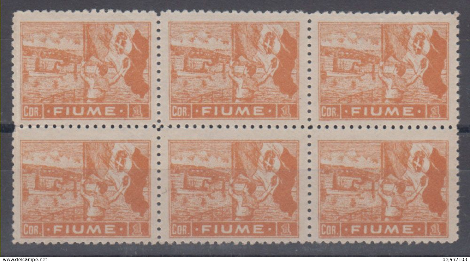 Italy Fiume Block Of Six 1919 No Gum - Fiume