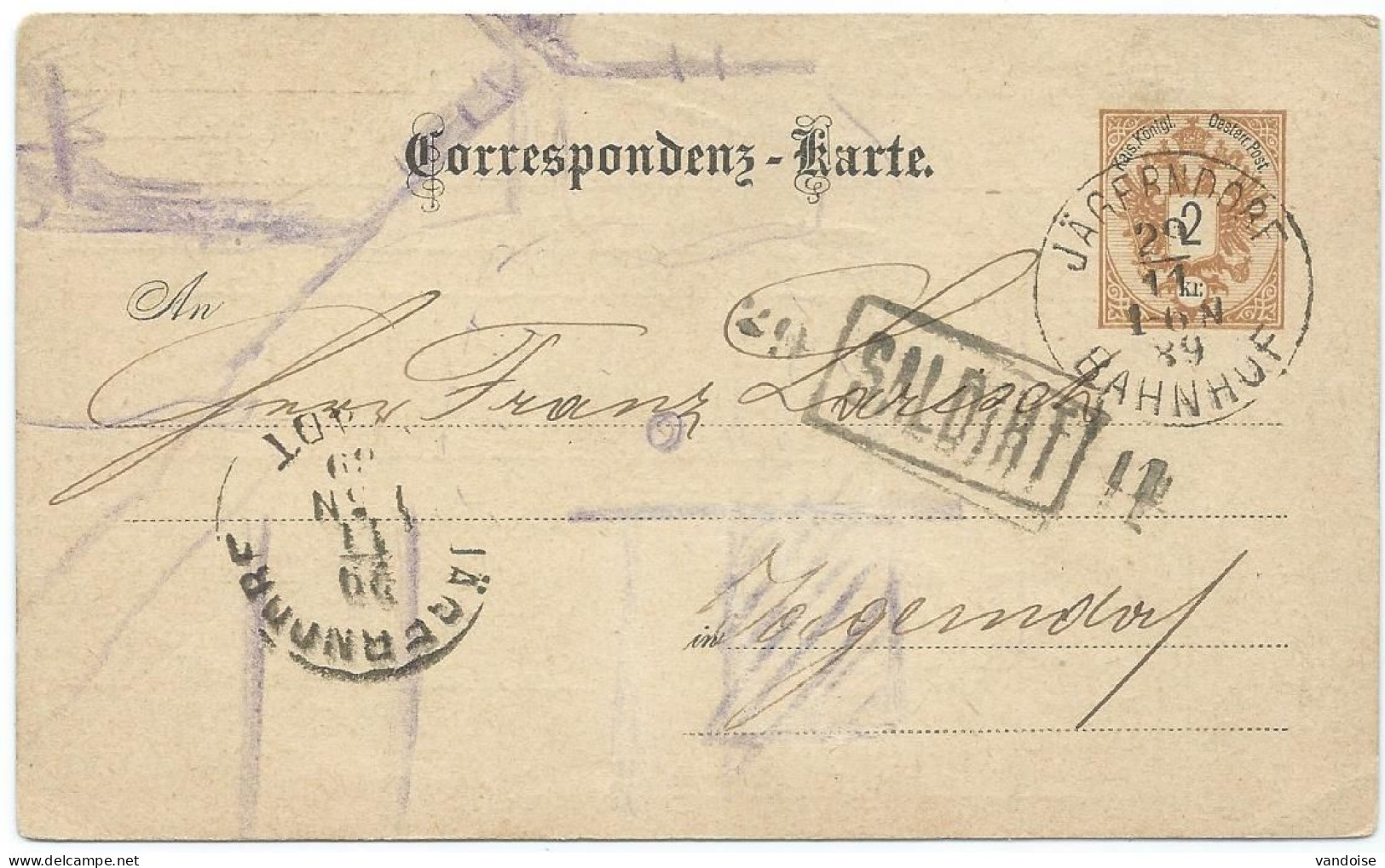 ENTIER POSTAL1889 AVEC CACHET JÄGERNDORF BAHNHOF - Postcards