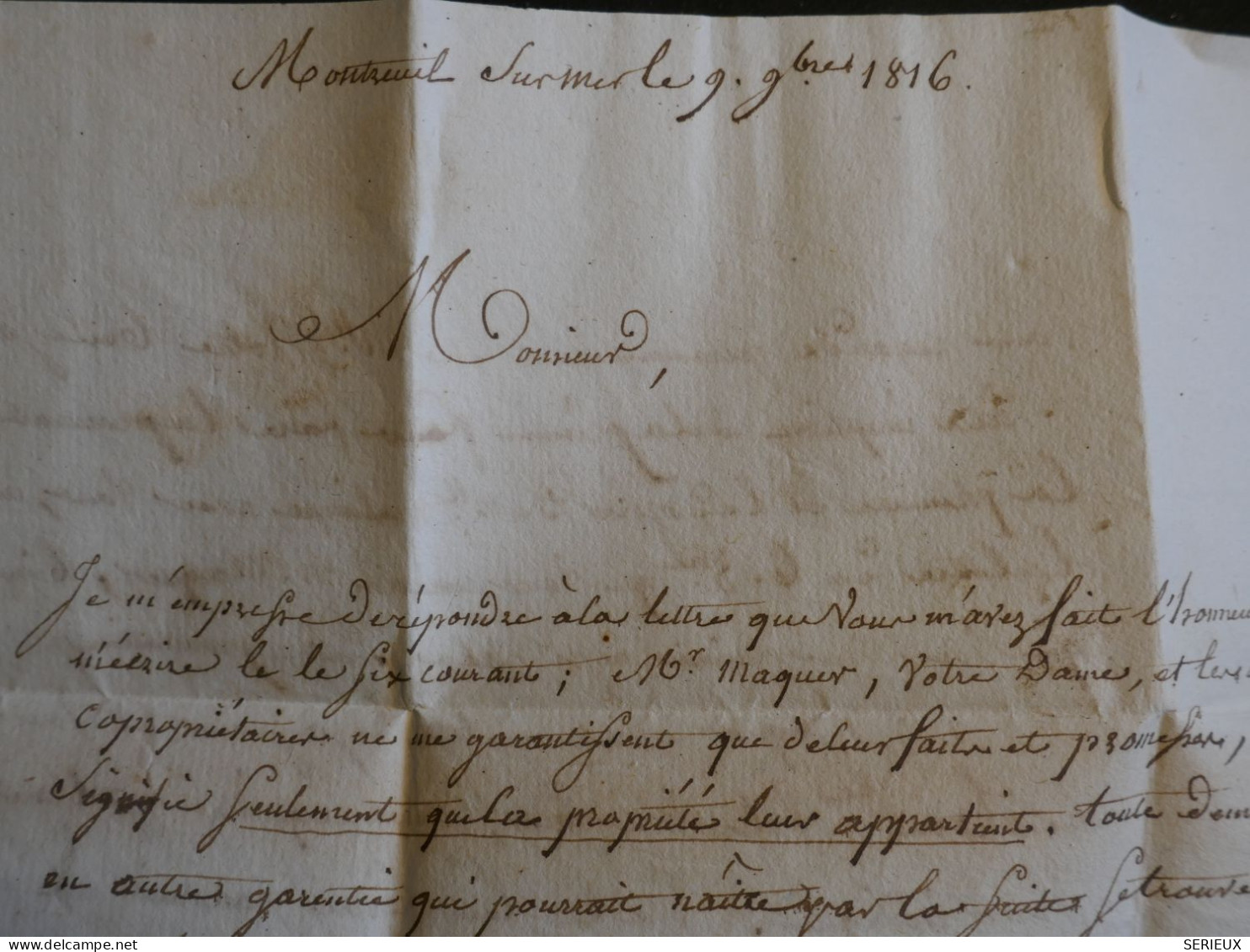 DO18  FRANCE LETTRE   1816 MONTREUIL SUR MER  EN ROUGE  +AFF. INTERESSANT++ - 1801-1848: Précurseurs XIX