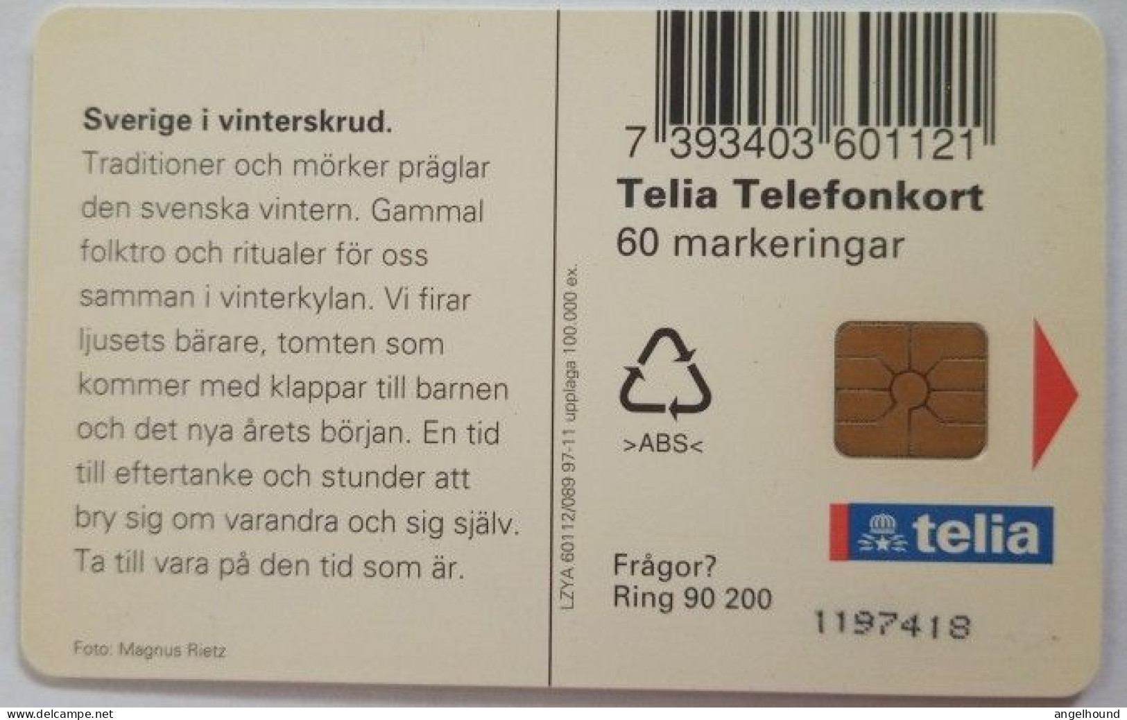 Sweden 60Mk. Chip Card - Winter Scene And Boat - Sweden