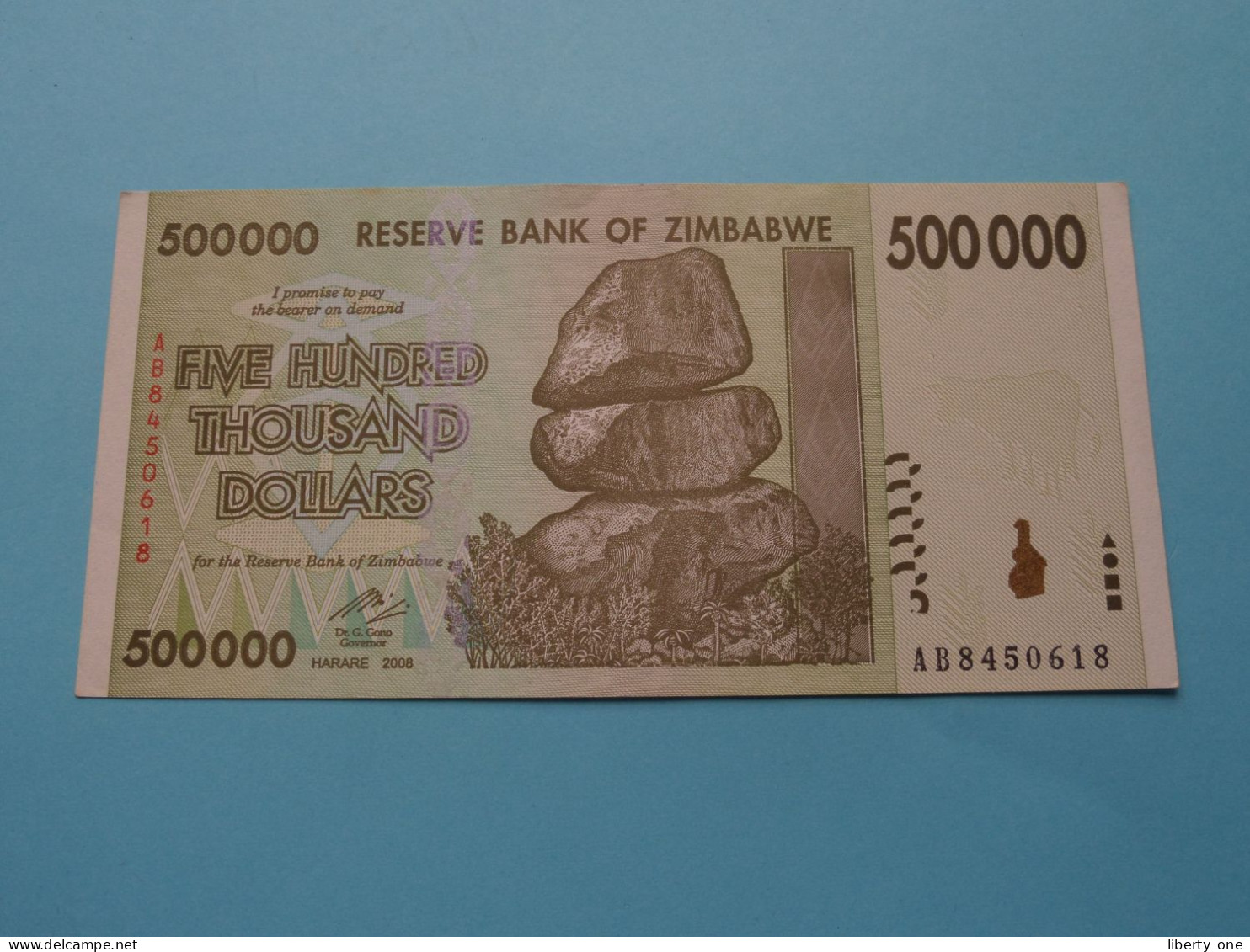 500000 - Five Hundred Thousand Dollars - 2008 ( For Grade, Please See Photo ) UNC > ZIMBABWE ! - Simbabwe