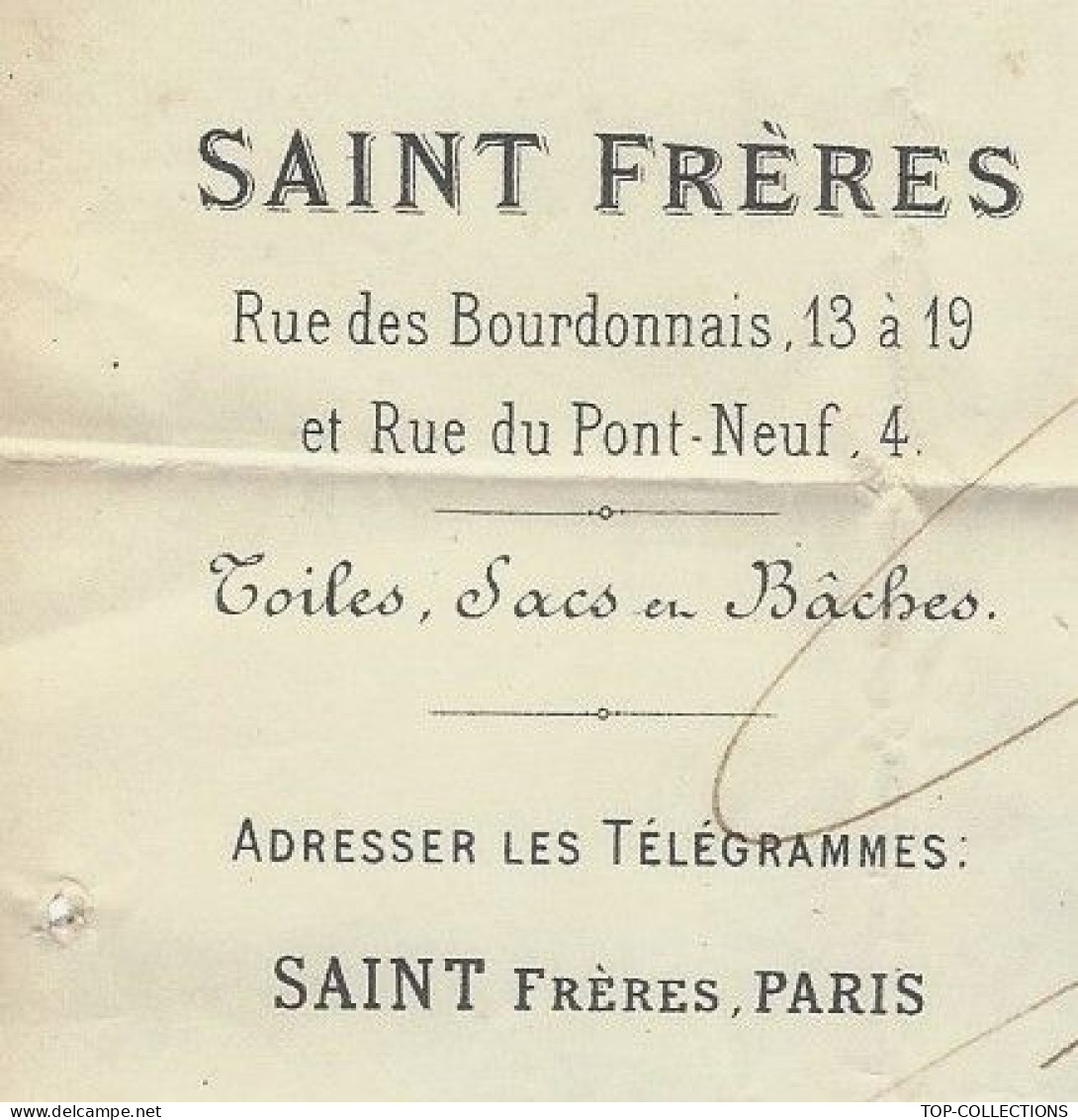 1872 A L’ORIGINE DU Groupe L.V.M.H. Louis  Vuitton Bernard Arnault  ENTETE SAINT FRERES PARIS Toiles V.HISTORIQUE - 1800 – 1899