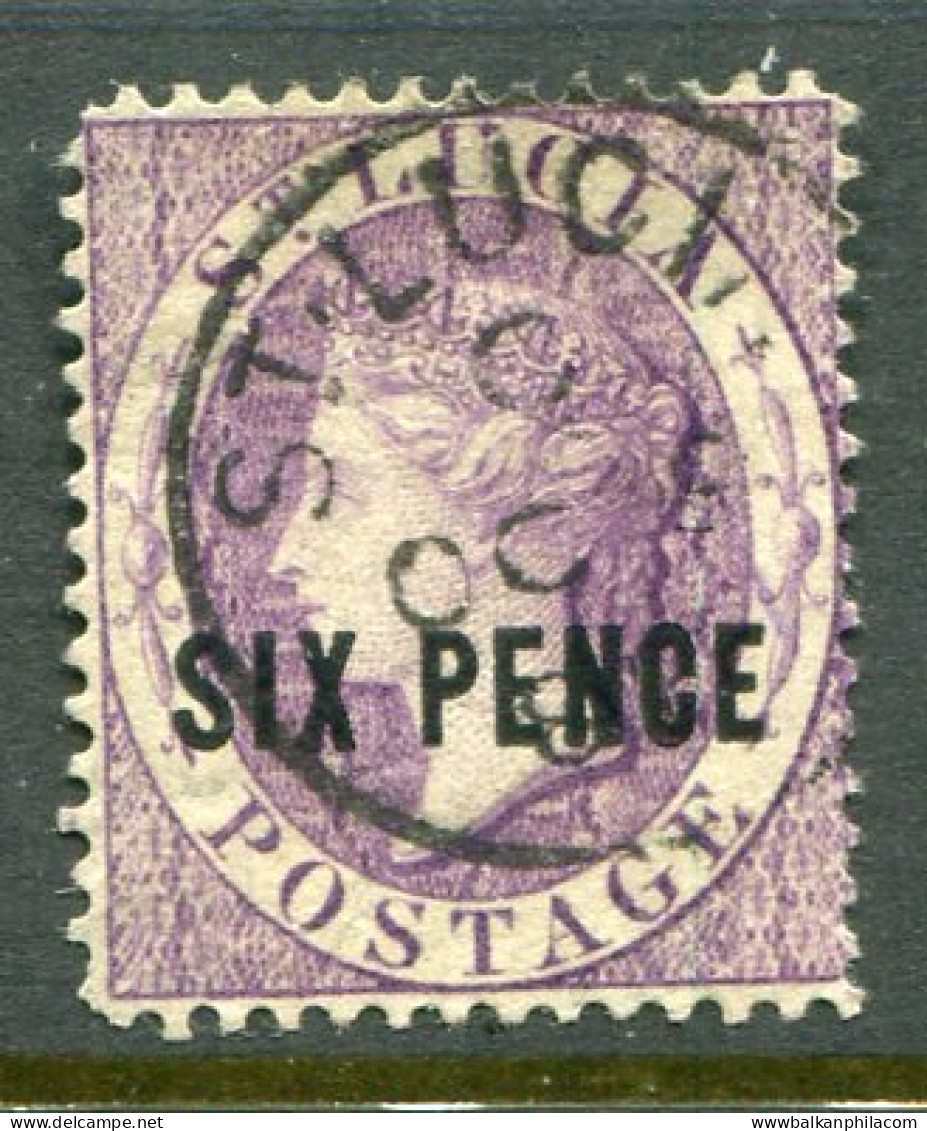 1884 St Lucia SIX PENCE On 6d Used Sg 28 - St.Lucia (...-1978)