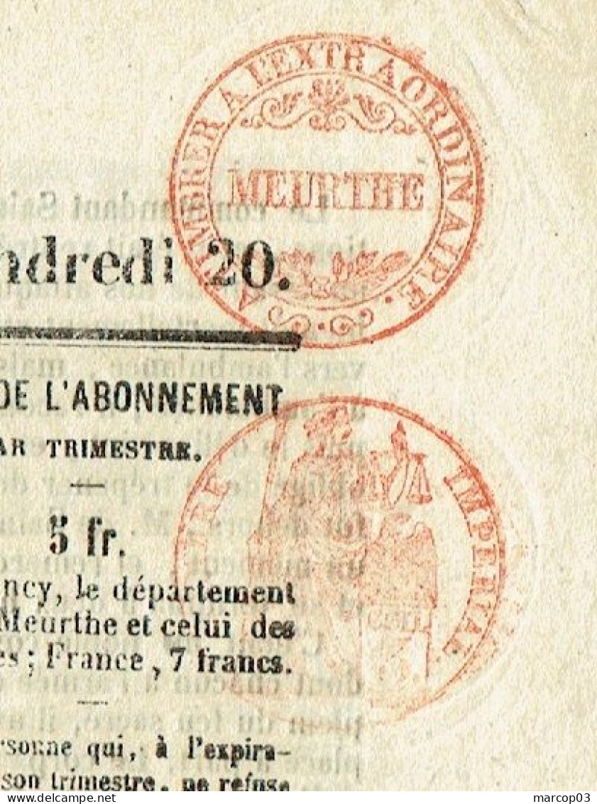 54 MEURTHE ET MOSELLE NANCY L'Impartial Du 20/04/1855 Droit Fiscal/postal De Timbre De 3 C Rouge Journal Complet SUP - Periódicos
