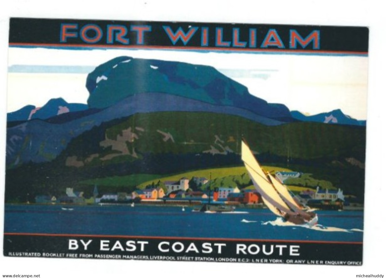 RAIL POSTER UK ON POSTCARD L.N.E.R. FORT WILLIAM BY EAST COAST ROUTE  CARD NO  RAIL  2144 - Equipment