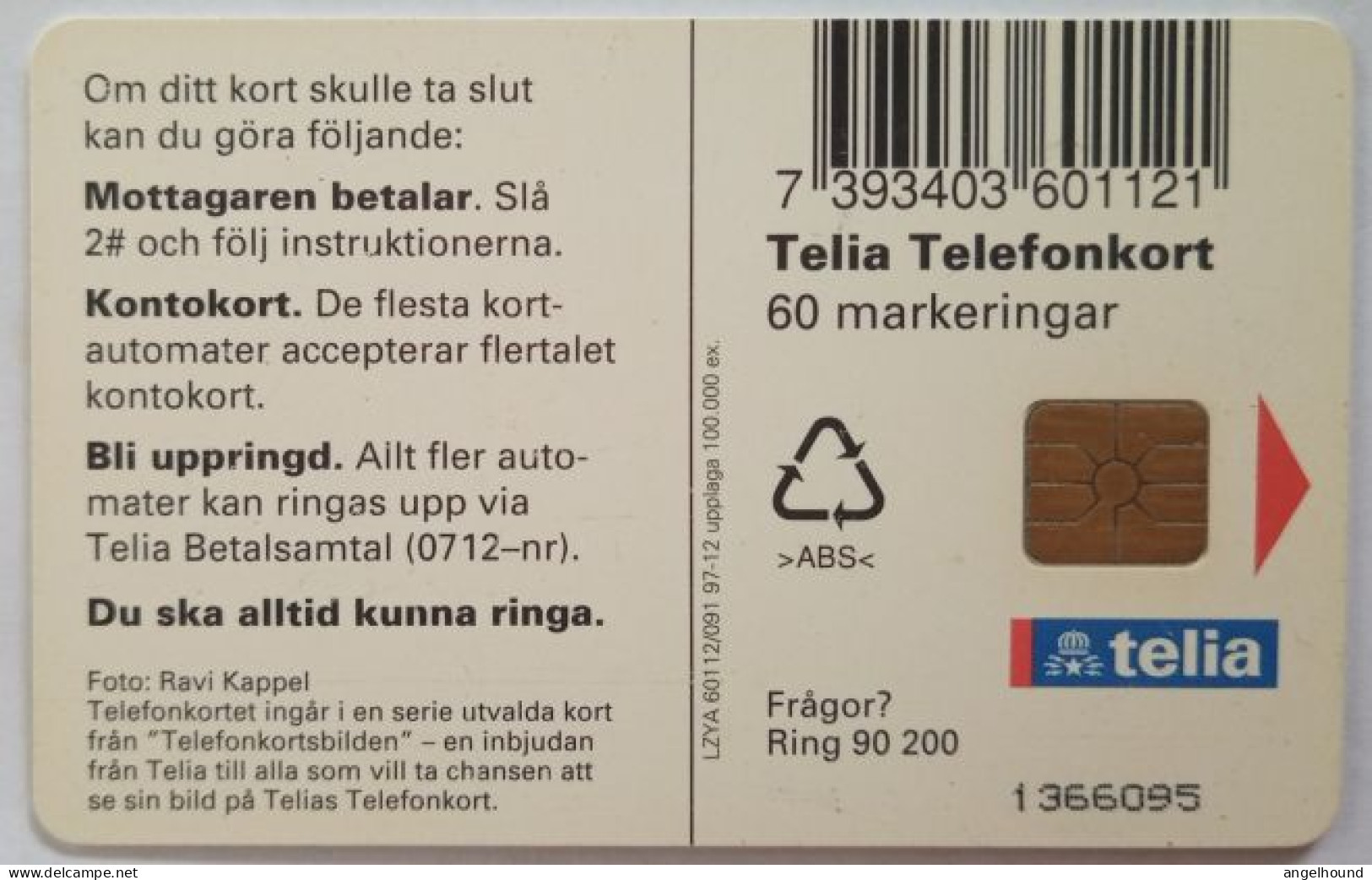 Sweden 60Mk. Chip Card - Dogsled - Suède