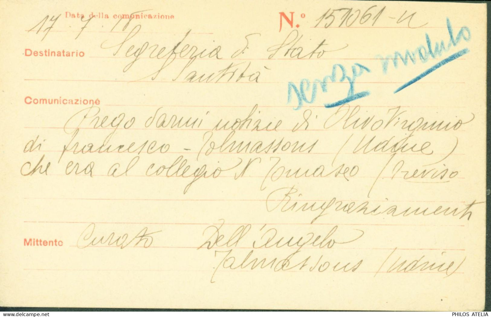 Italie Guerre 14 Croce Rossa Italiana Commissione Del Prigioneri Di Guerra Reparto Civili + Cachet Franco Di Porto - Military Mail (PM)