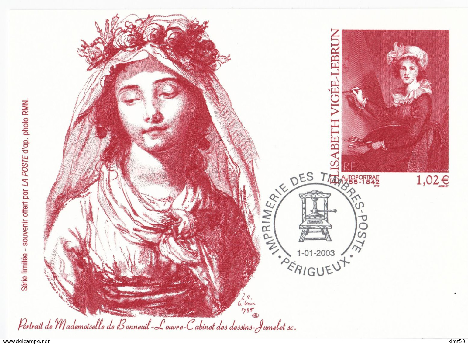 Carte Souvenir Philatélique Du Timbre Elisabeth Vigée Le Brun La Poste 2002 - Postdokumente