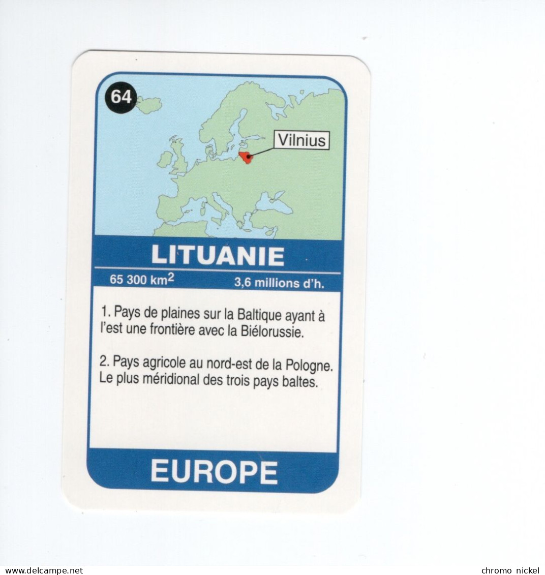 Chromo/carte Plastifiée Moderne LITUANIE Vilnius Baltic Countries Europe Drapeau Flag Plan Map 90 X 58 Mm Neuve TB - Other & Unclassified