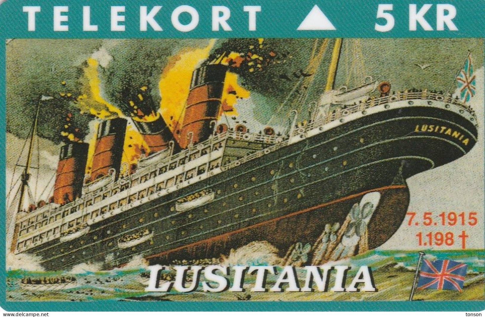 Denmark, KP 124, Lusitania, Steamship, Mint, Only 2000 Issued, Flag, 2 Scans. - Denemarken