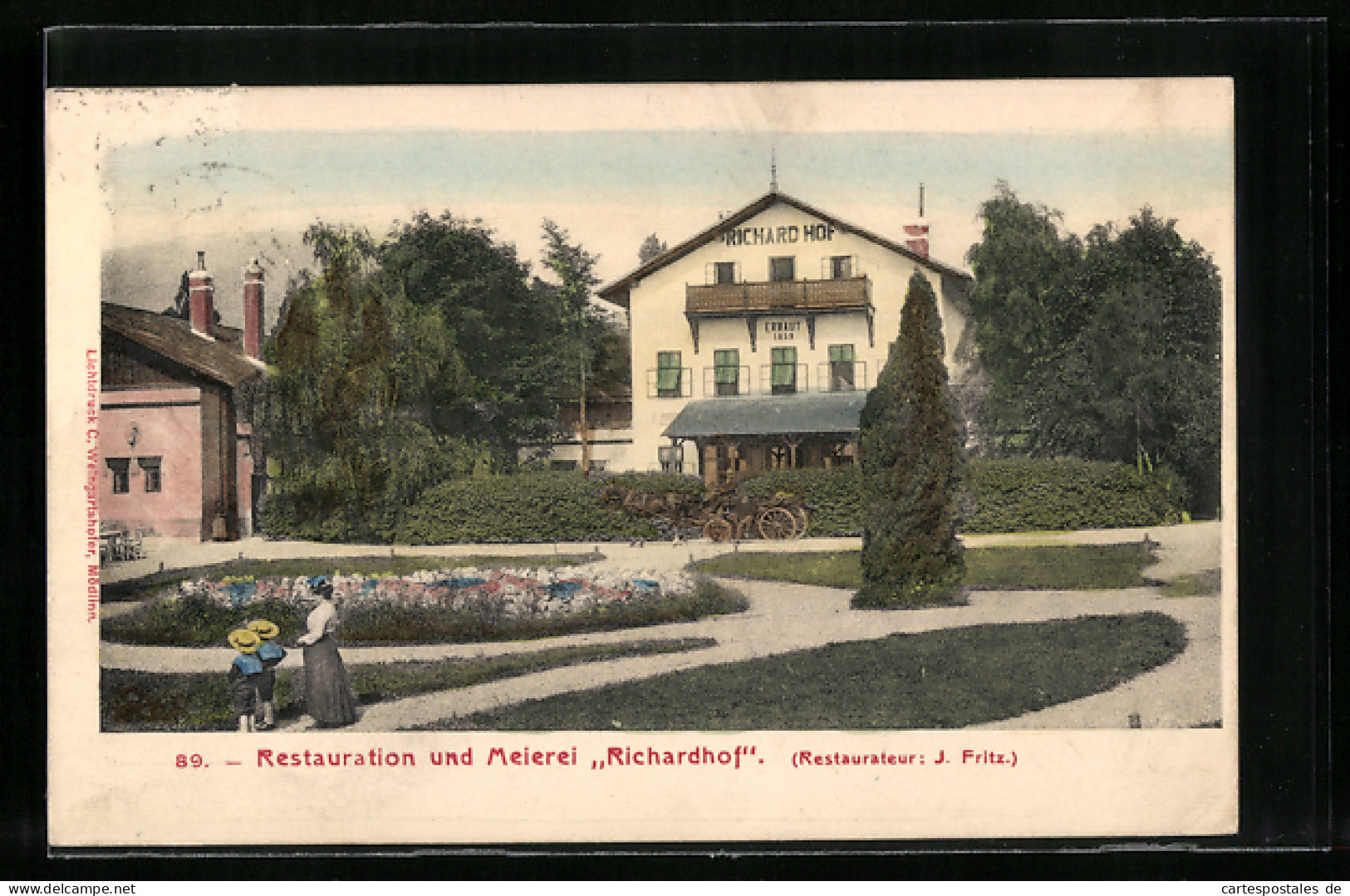 AK Gumpoldskirchen, Gasthaus Restauration-Meierei Richardhof J. Fritz Mit Anlagen Und Kutsche  - Other & Unclassified