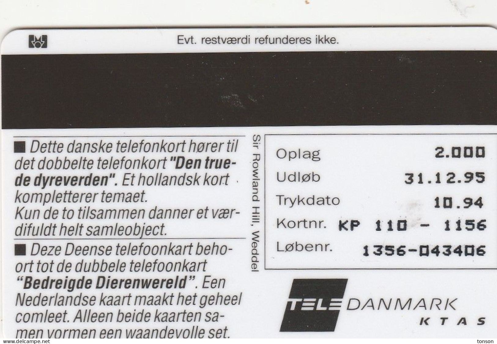 Denmark, KP 110, Crocodile, Mint, Only 2500 Issued, Flag, 2 Scans. - Danemark