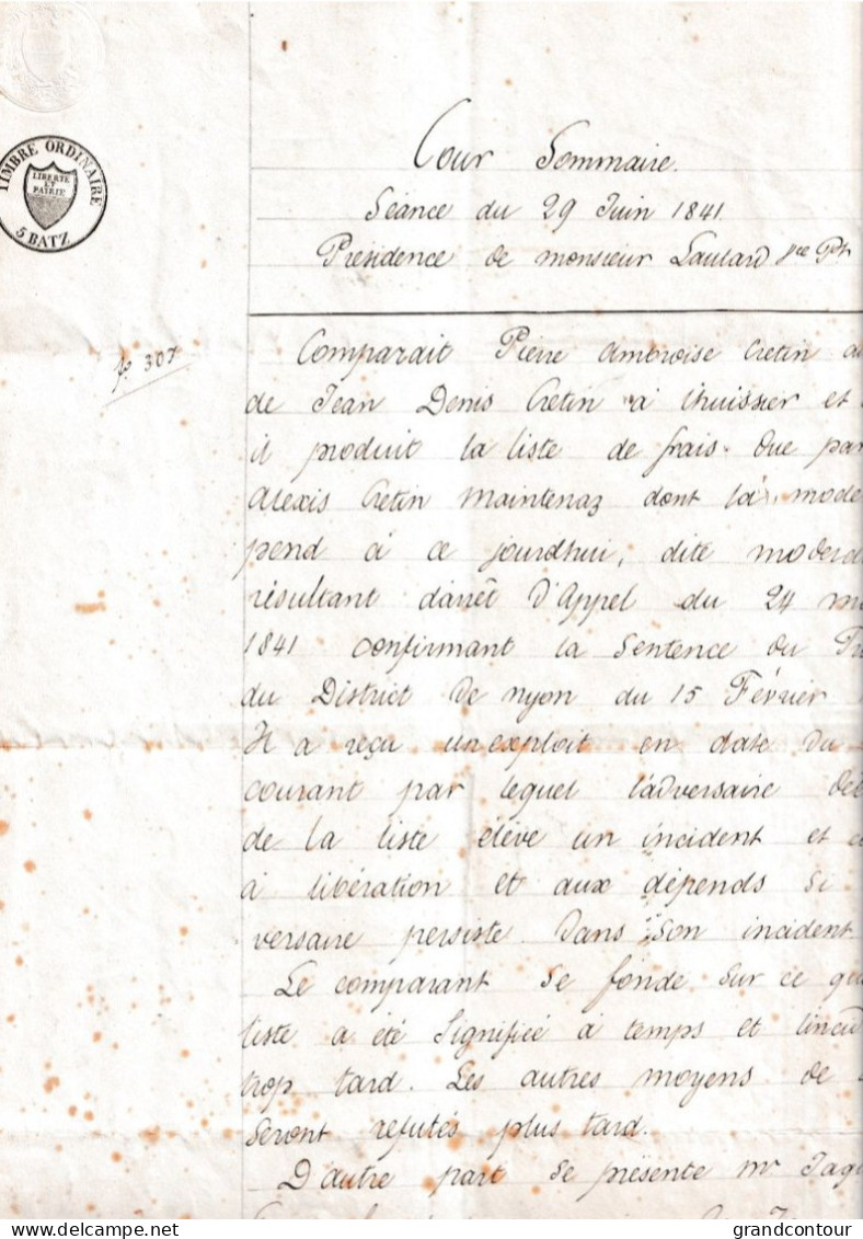 Rare Litige Entre Cretin A L Huissier Et Cretin Maintenaz Bois D Amont Canton De Vaud 1841 Famille Cretin Lacroix - Historische Documenten