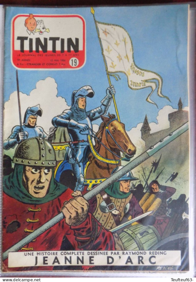 Tintin N° 19-1954 Couv. Reding " Jeanne D'Arc " - Pub Montre Tintin - Kuifje