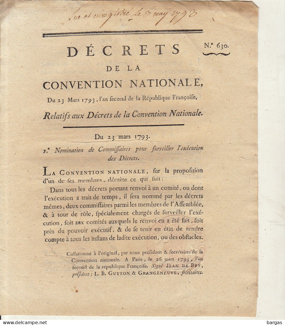 DECRET DE LA CONVENTION NATIONALE : Nomination De Commissaires - Decreti & Leggi