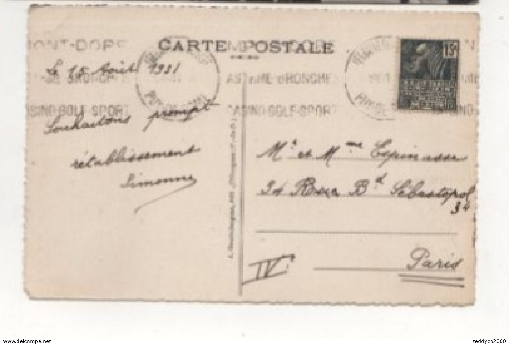 LE MONT DORE' Cascade Du Rossignolet 1931 - Sonstige & Ohne Zuordnung