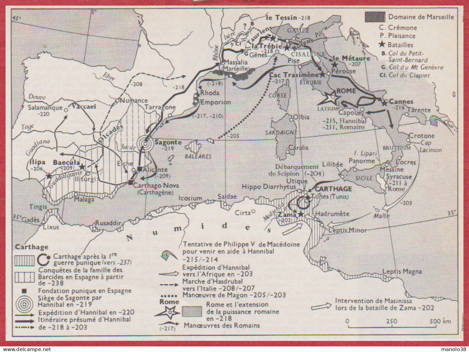 Seconde Guerre Punique. Guerre Entre Rome Et Carthage. Antiquité. Larousse 1960. - Documents Historiques