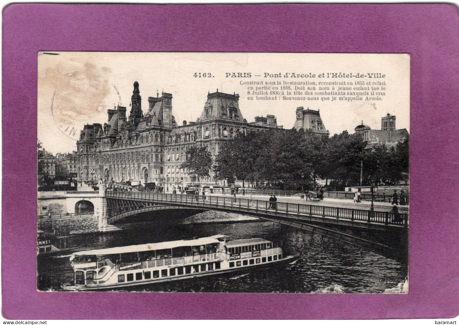 75 04 Paris 4e PARIS Pont D'Arcole Et L'Hôtel De Ville   Bateau Mouche  N° 4162 - Ponts