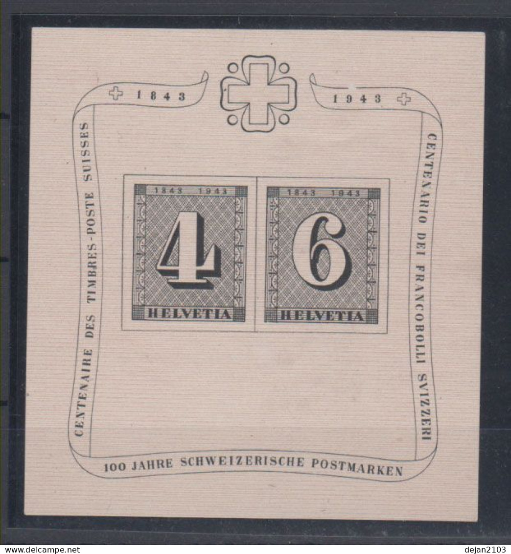 Switzerland 100th Anniversary Of Suisse Stamp Mini Sheet Mi#Block 81 1943 MNH ** - Ungebraucht