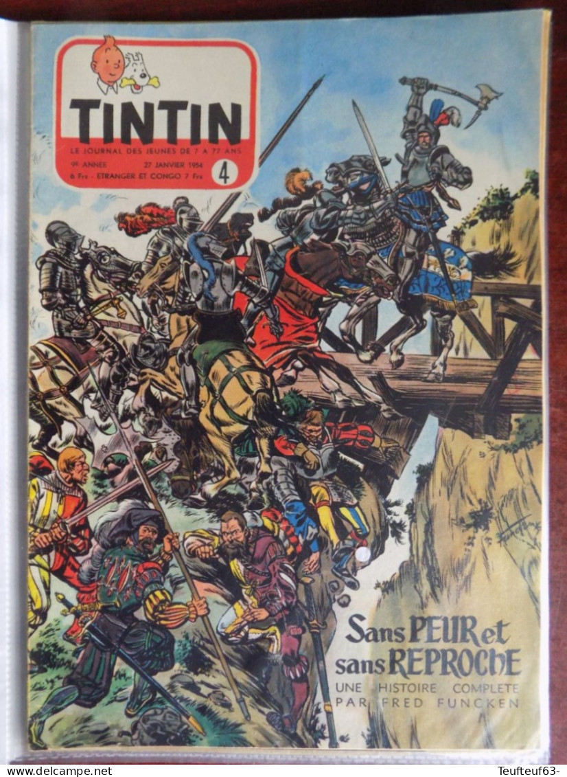 Tintin N° 4-1954 Couv. Funcken " Sans Peur Et Sans Reproche " - Tintin