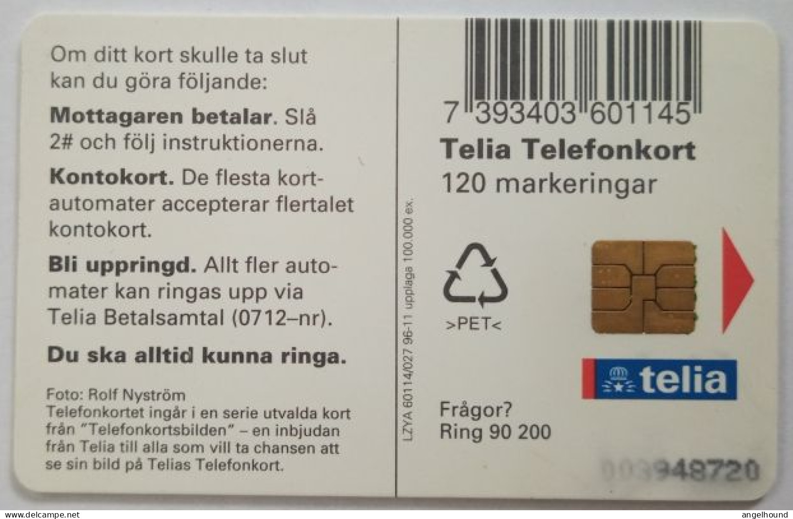 Sweden 120Mk. Chip Card - Man Feeding Elk - Svezia
