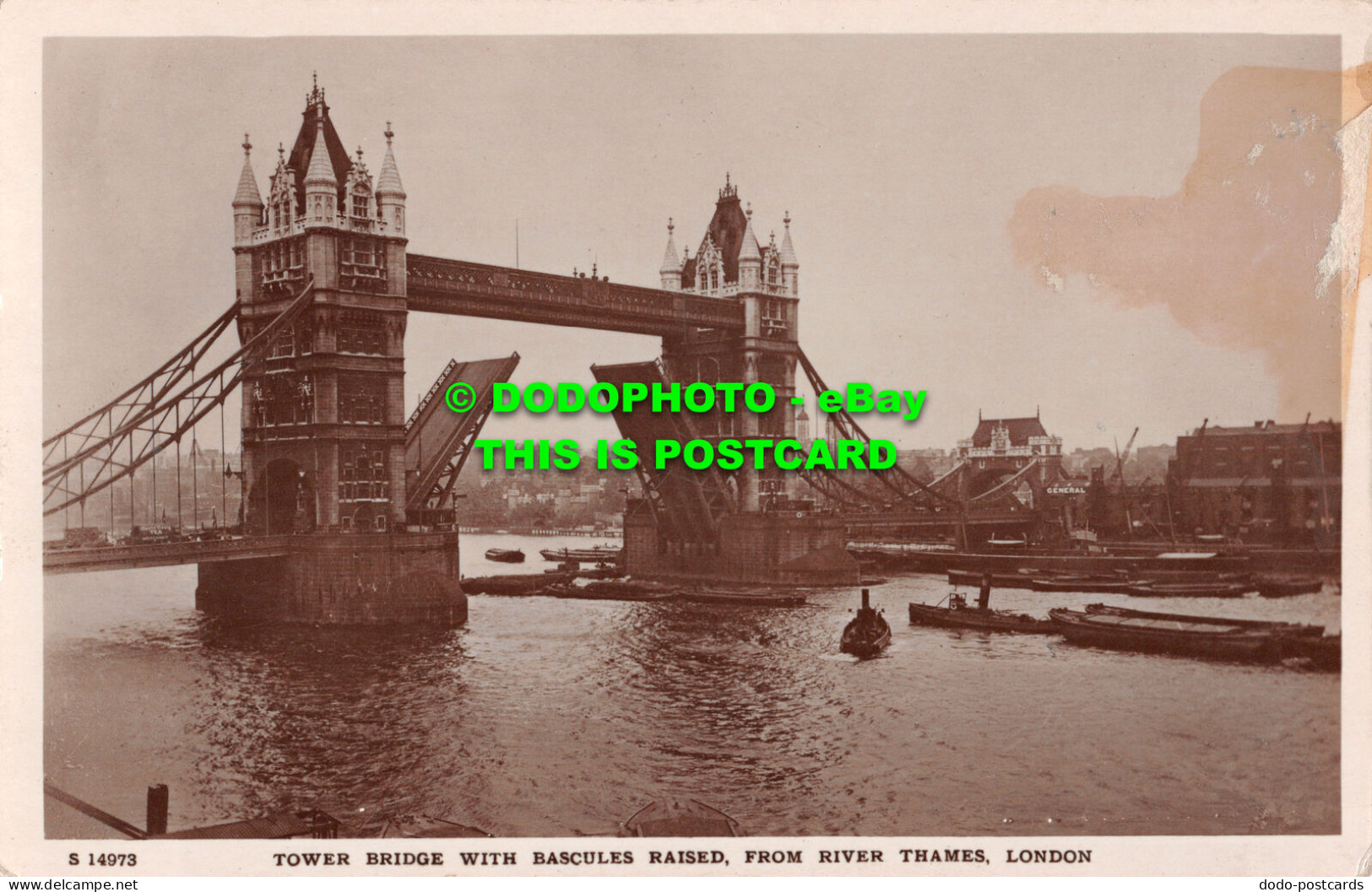 R513801 London. Tower Bridge With Bascules Raised. From River Thames. W. H. S. K - Autres & Non Classés