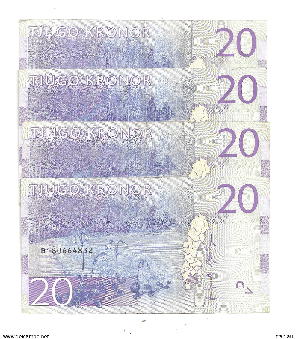 Suède Lot De 4 Billets 20 Kronor - Schweden
