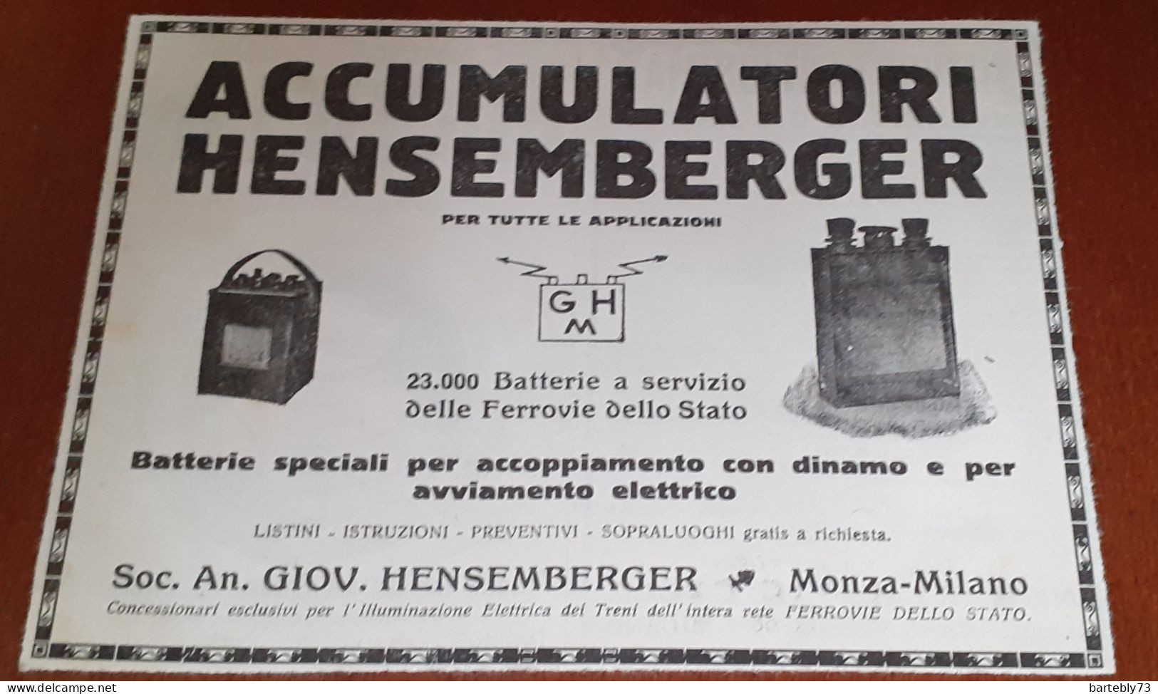 Pubblicità Accumulatori Hensemberger (1929) - Publicités