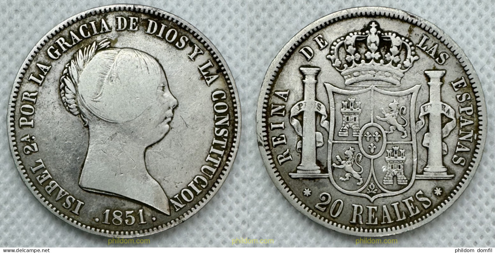 3908 ESPAÑA 1851 ISABEL II 20 REALES 1851 SEVILLA - Collections